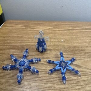 Vintage Handmade Christmas Bead And Safety Pin Christmas Angels And Stars